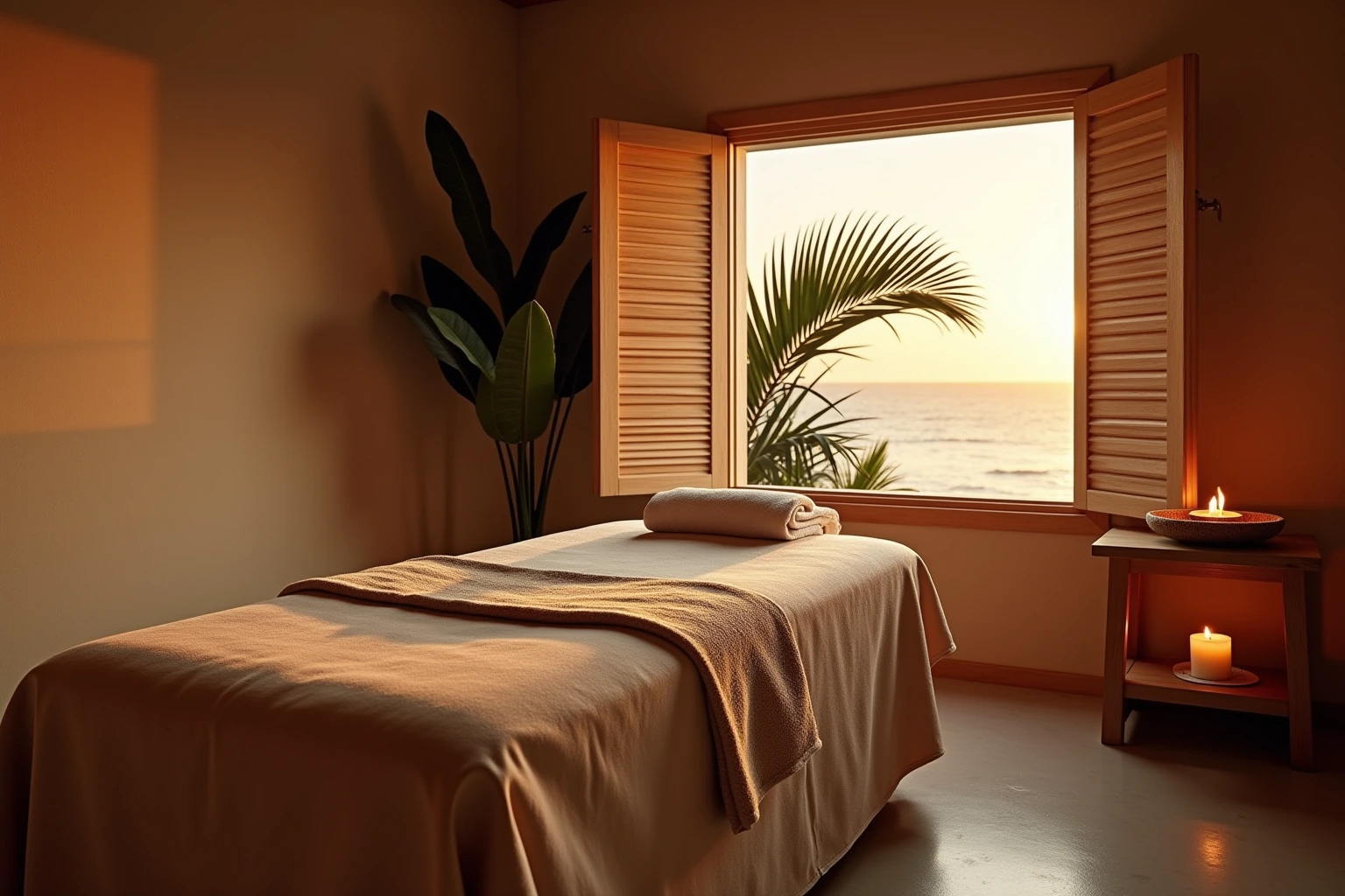 Spa treatment room overlooking the sea.