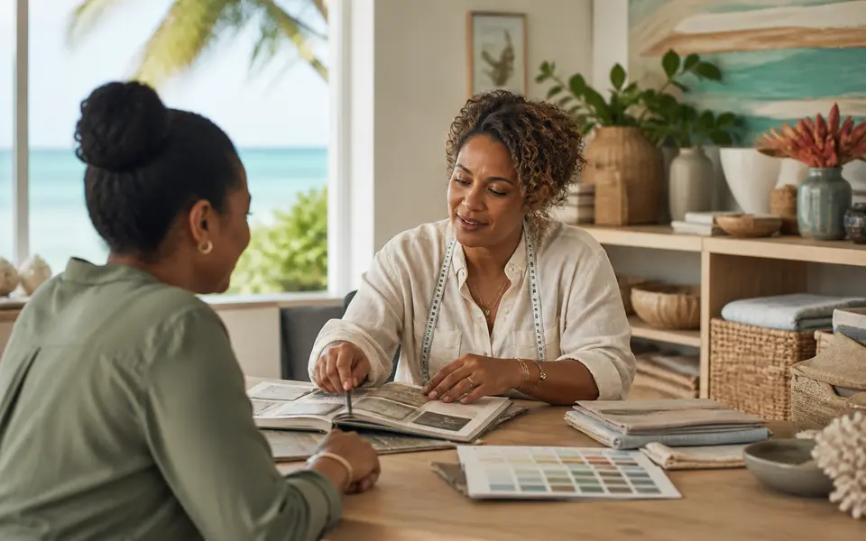 A warm island studio where people make plans and do good work.