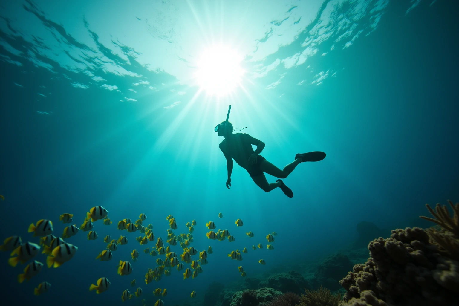 Marine life in clear blue water.